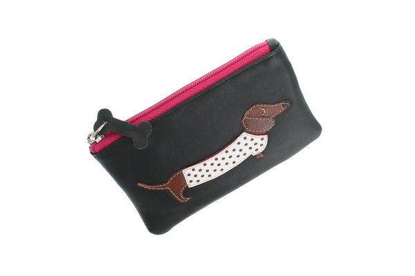 Mala Leather Sausage Dog Black Coin Purse