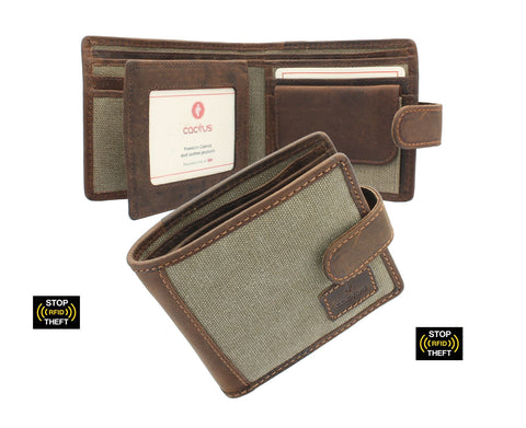CACTUS Bi-Fold Canvas Wallet With Leather Trim And RFID Protection 183_81
