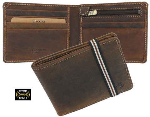 Visconti Leather Wallet with Elastic Closure RFID Blocking and Tap and Go BN3