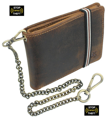 Visconti Leather Biker Wallet with Security Chain RFID plus Tap and Go CHN