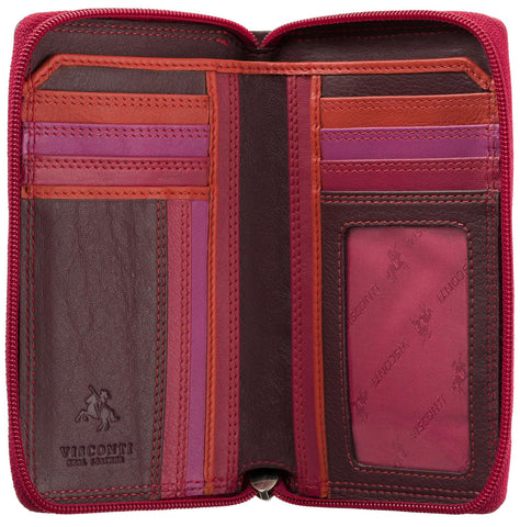 Visconti Rainbow Collection Aruba Leather Zip Around Purse RFID Blocking RB98