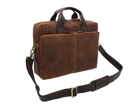 Visconti Toscana Collection Distressed Oiled Leather Laptop Bag - HUGO 15 TC84