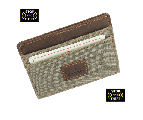 CACTUS Slim Canvas Card Holder With Leather Trim And RFID Protection 625_81