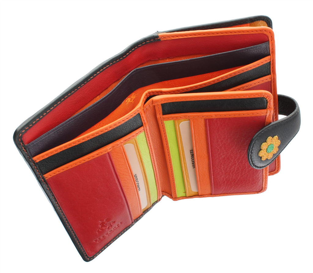 Visconti AD60 Robin Soft Leather Coin Purse Wallet For Women - Black Multi, 4 Card Slots & 2 Coin Sections